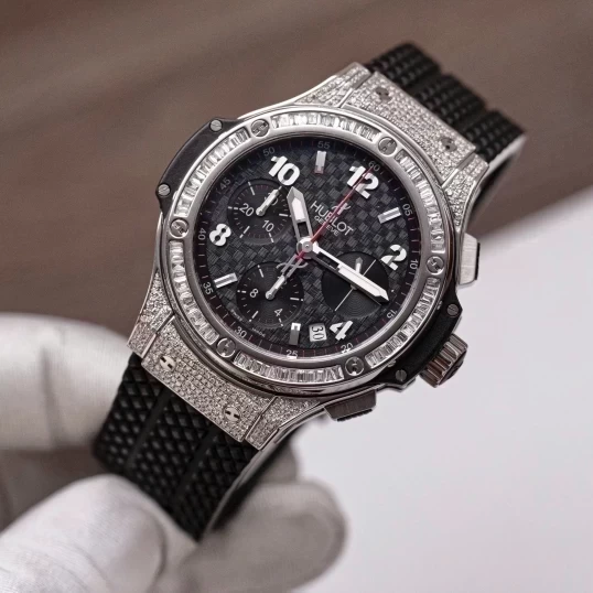 Hublot Big Bang Original Steel Ceramic 41mm 342.SB.131.RX Custom Full Diamonds & Baguette Diamonds Bezel