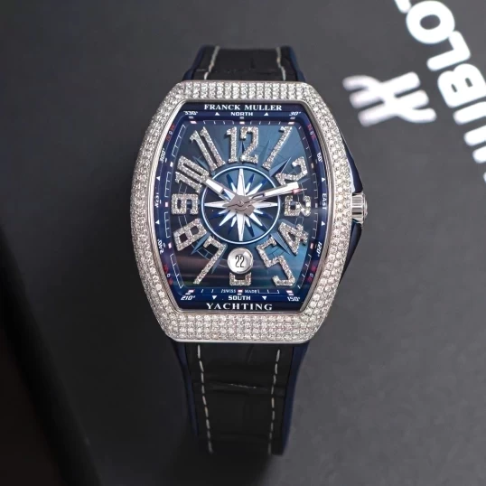Franck Muller Yachting V41 Steel Custom Diamond Blue Dial Fullbox