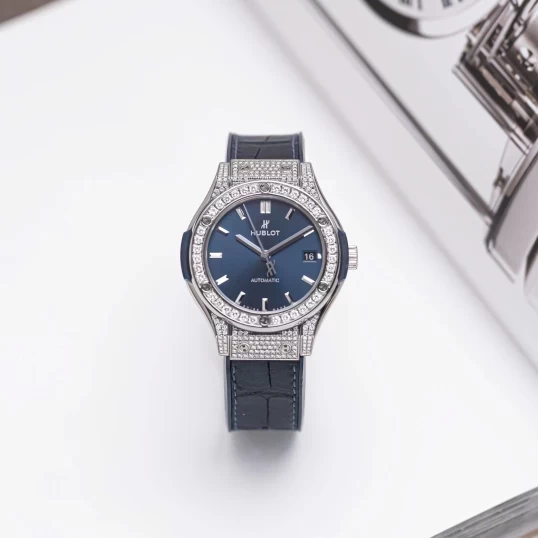 Hublot Classic Fusion 38mm Blue Dial 565.NX.7170.LR Custom Full Diamond Pave