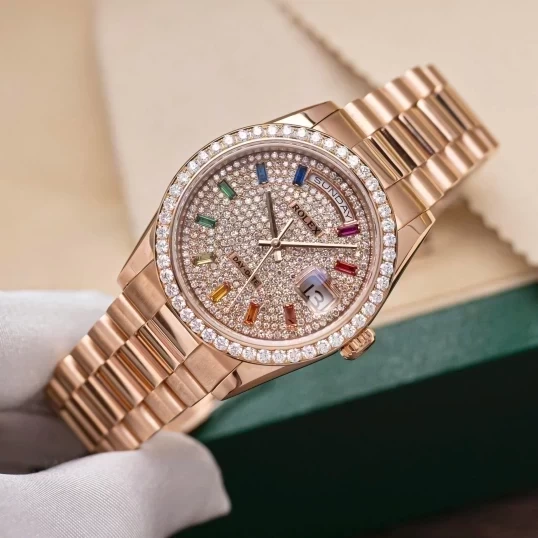 Rolex Oyster Perpetual Day-Date 36mm 118235 Custom Diamonds Dial