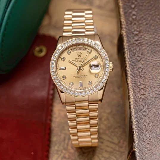 Rolex Oyster Perpetual Day-Date 36mm 118238 Champagne Dial - Custom Diamond Bezel