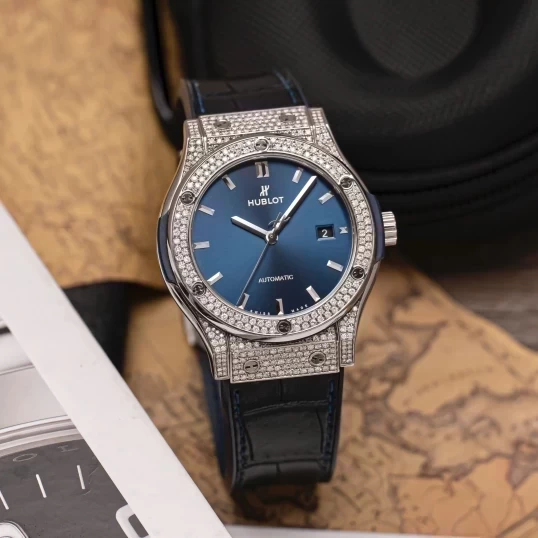 Hublot Classic Fusion 42mm Titanium Blue Dial Custom Diamonds – Ref. 542.NX.7170.LR