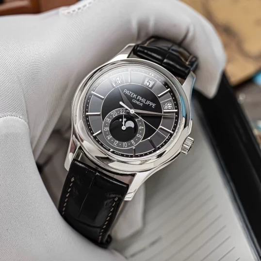 Patek Philippe Complications Annual Calendar Moon Phase 5205G White Gold Black Dial 40mm