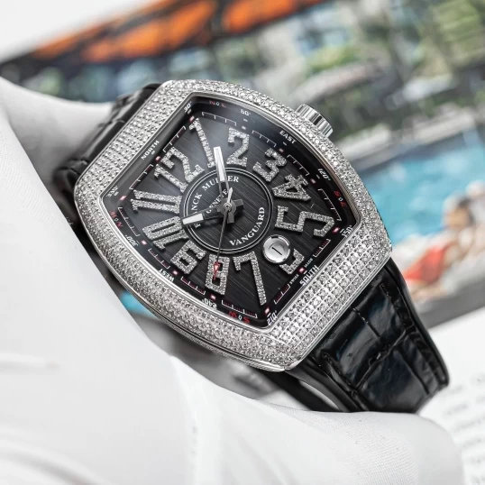 Franck Muller Vanguard V41 Custom Full Diamonds Black Dial