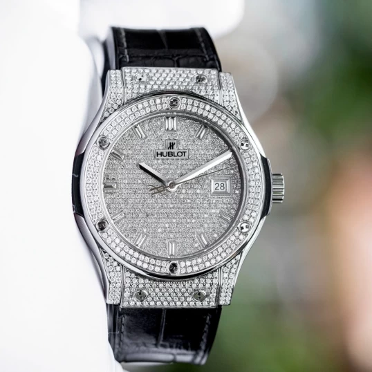 Hublot Classic Fusion Titanium 42mm Custom Full Diamonds Pave Ref. 542.NX.8970.LR